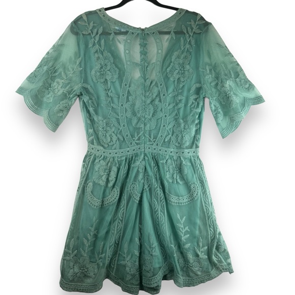 She + Sky Romantic crochet Lace Romper large green fairy cottage coquette nwt - Picture 8 of 10